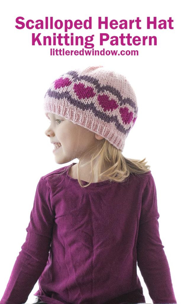 Your baby or toddler will be ready for Valentine's Day with this cute scalloped heart hat knitting pattern!