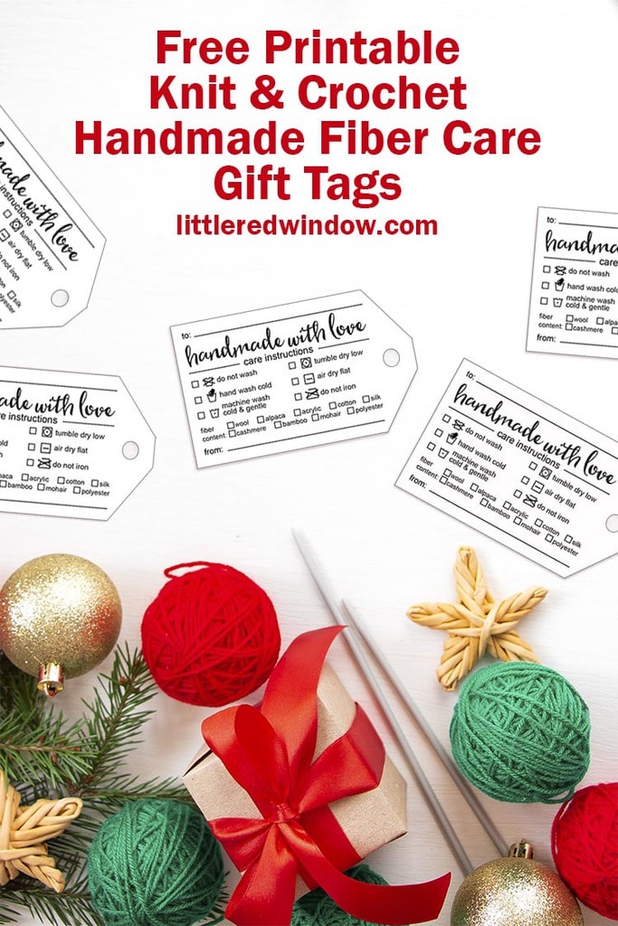 Free Printable Handmade Fiber Care Instruction Gift Tags for Knit & Crochet  - Little Red Window