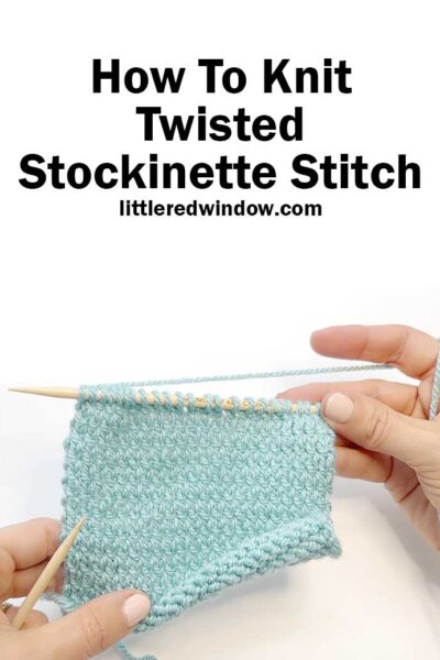 The twisted stockinette stitch knitting pattern is a unique twist (literally) on regular stockinette stitch that is perfect for your next knitting project!