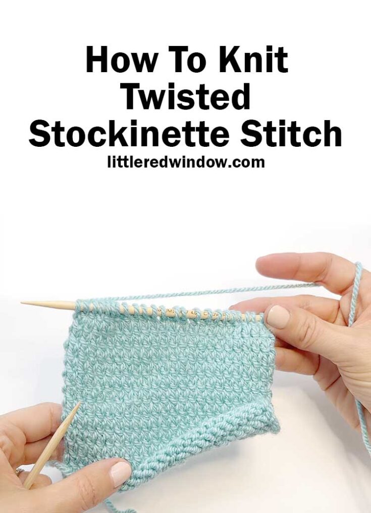 The twisted stockinette stitch knitting pattern is a unique twist (literally) on regular stockinette stitch that is perfect for your next knitting project!