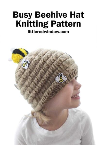 This adorable and easy Beehive Hat knitting pattern includes instructions for making an adorable Bee Pom Pom on top!