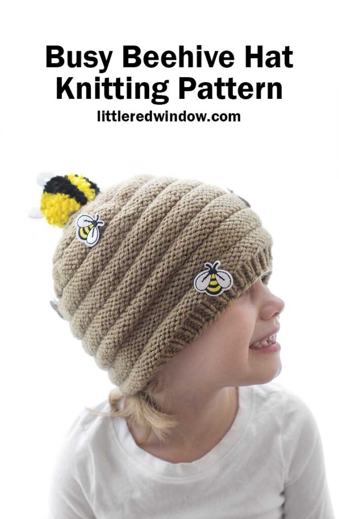 This adorable and easy Beehive Hat knitting pattern includes instructions for making an adorable Bee Pom Pom on top!