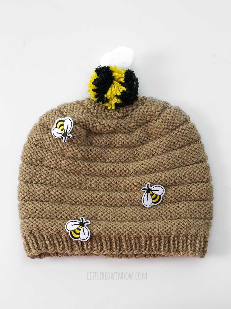 flat view of the beehive knit hat on a white background