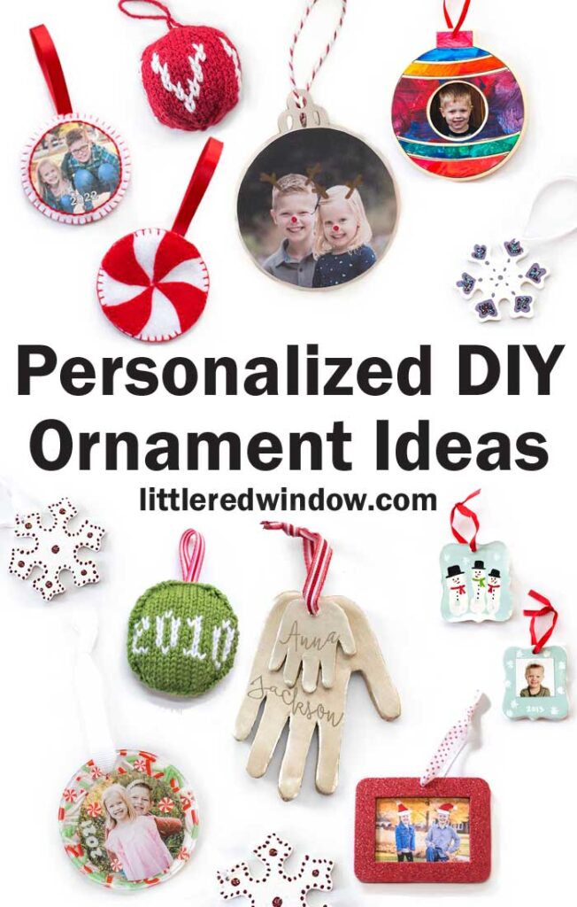 Variety of handmade DIY christmas ornaments on a white background 
