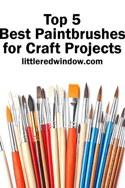 group of many arts and craft paintbrushes arranged in a fan shape on a white background