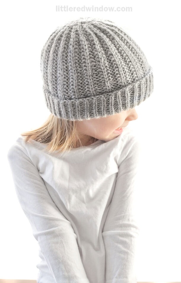 Plain Ribbed Hat Pattern Reversible Rib Hat Knitting Pattern - Little Red Window