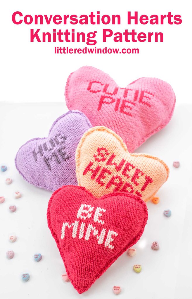 Cuddly Conversation Hearts Knitting Pattern - Little Red Window