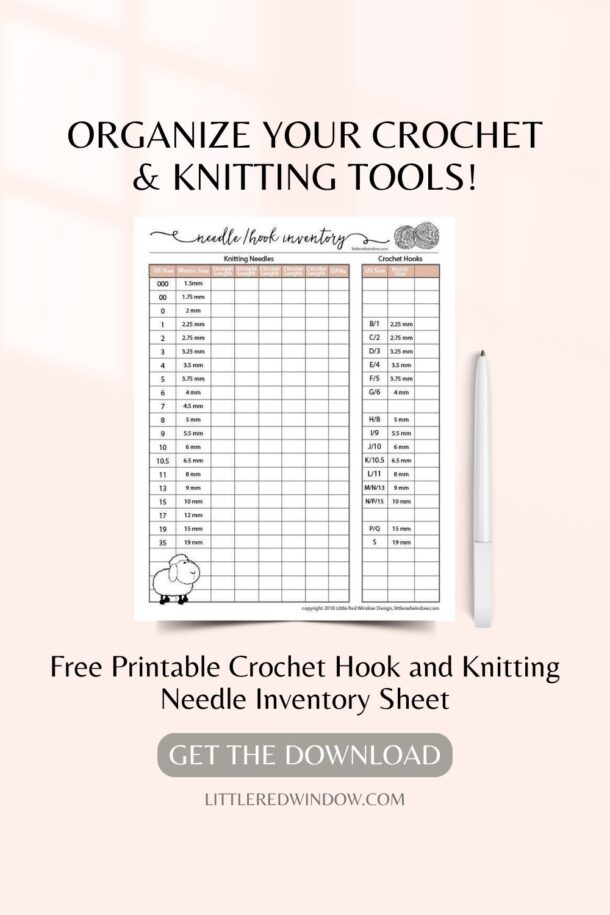 Needle Inventory Free Printable Crochet Hook/Knitting Needle Inventory - Little Red Window